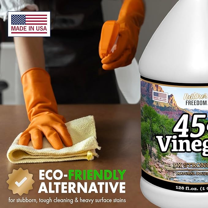 Nature's Freedom 45% Concentrated Vinegar, 1 Gallon with “How to Use Vinegar” Cleaning Book – Industrial Strength Multi-Purpose Cleaner