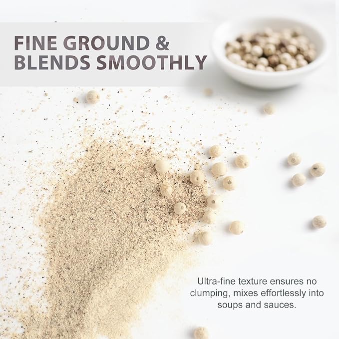 Soeos Ground White Pepper, 4 oz, Non-GMO, Kosher Certified, Fresh, Aromatic and All-Natural, White Peppercorns Powder, Perfect for Barbecue, Stir-Fry, Soup