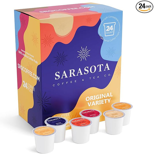 Sarasota K-Cup Coffee Pods | Medium, Dark & Flavored Roast Coffee | K Cup Variety Pack | Single Serve for Keurig Brewers | Gourmet, Low Acid, Mold Free | 24 Count