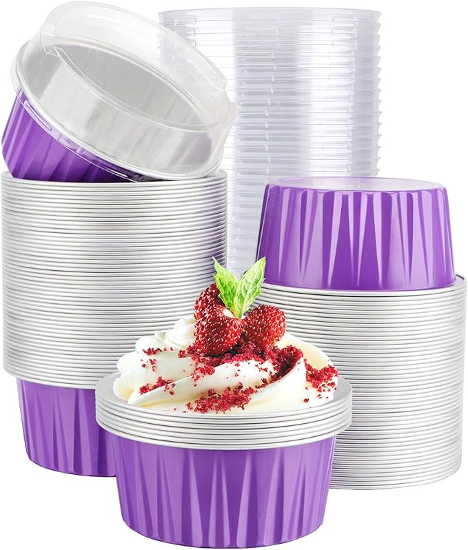 EUSOAR Dessert Cups with Lids, 5oz 100pcs Reusable Cupcake Cups with Lids, 125ml Pie Ramekins, Desserts Flans, Custard Cake Pudding Jello Cups, Catering Party Favor-Lavender