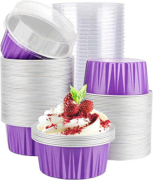 EUSOAR Dessert Cups with Lids, 5oz 100pcs Reusable Cupcake Cups with Lids, 125ml Pie Ramekins, Desserts Flans, Custard Cake Pudding Jello Cups, Catering Party Favor-Lavender
