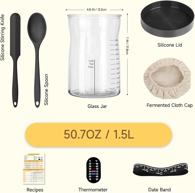 Pro Sourdough Starter Kit- 50oz Large Capacity Sourdough Starter Jar, 17 Flavorful Fermentation Recipes, Sourdough Bread Baking Supplies for Making Delicious Sourdough Breads(2PCS)