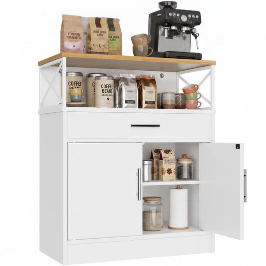 Vongrasig Coffee Bar Cabinet, Farmhouse Kitchen Storage Cabinet with Adjustable Shelf, 31“ Modern