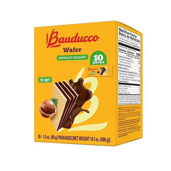 Bauducco Wafer Cookies, Chocolate Hazelnut, Single Serve, 14.1 oz (Pack of 10) - Individually Wrapped Crispy Wafers - Triple-Layer Cream-Filled Dessert - Convenient Indulgence To-Go.