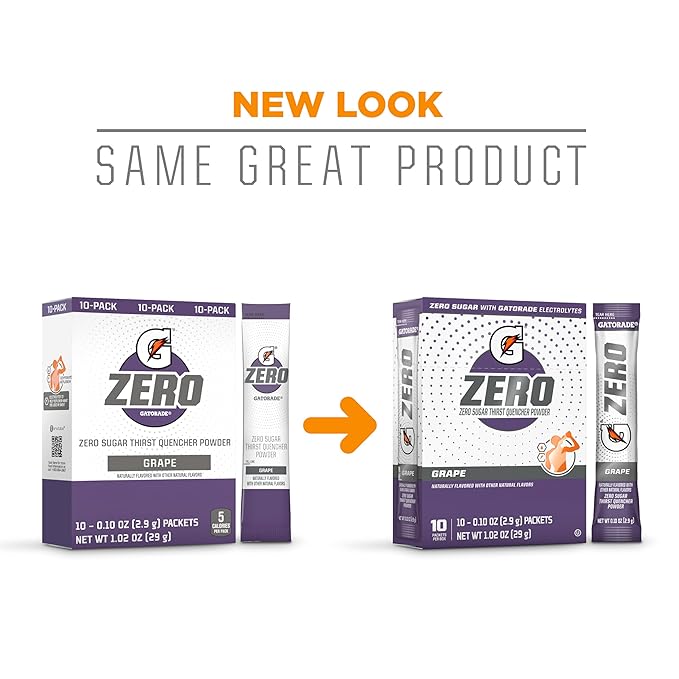 Gatorade G Zero Sports Drink Mix Powder Packets, Grape, Electrolyte Powder Drink Mix for Hydration, Zero Sugar, Total 120 Packets