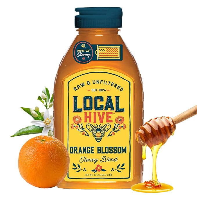 Local Hive Orange Blossom Raw Unfiltered Honey – 16oz, 100% Pure US Honey, Sourced from American Bees and Beekeepers, Natural Sweetener, Floral Flavor, Ideal for Tea, Baking, and Cooking