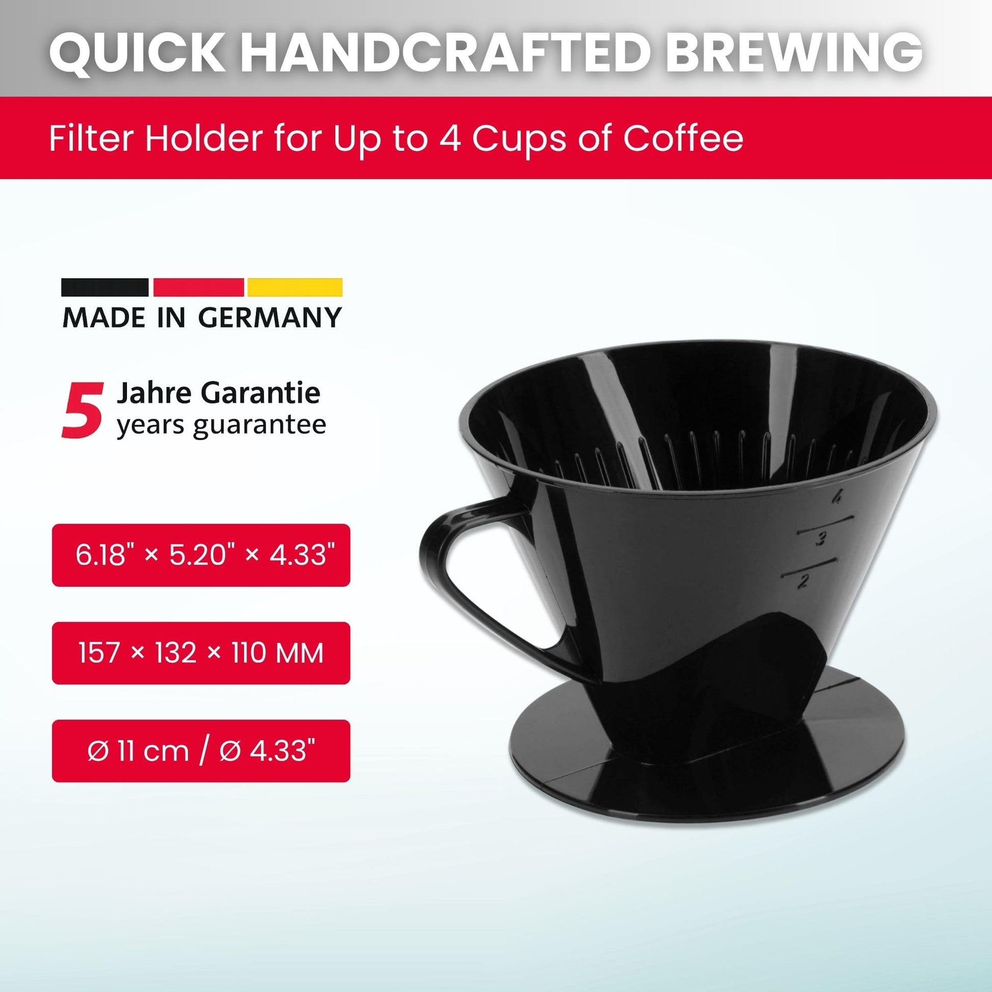 Westmark Pour Over Coffee Dripper, Coffee Filter Cone Size 4, Reusable Plastic for Manual Brewing