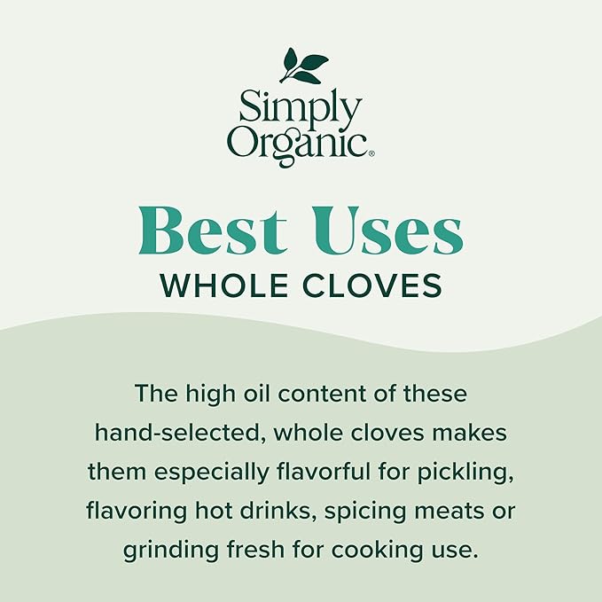 Simply Organic Whole Cloves, 2.05 Ounce Jar, Hand-Selected, Intensely Aromatic & Richly Flavored, Non GMO, Non ETO