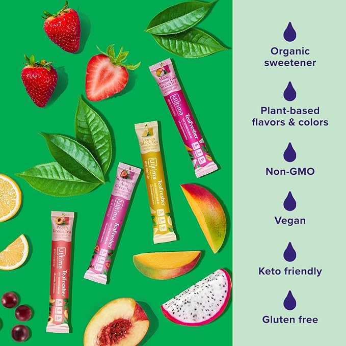Ultima Replenisher TeaFresher Daily Electrolytes Powder and Instant Tea Mix ??Sugar Free ??Variety Pack, 16 Stickpacks - Hydration Packets with 4 Fruit and Tea Fusions, 6 Key Electrolytes