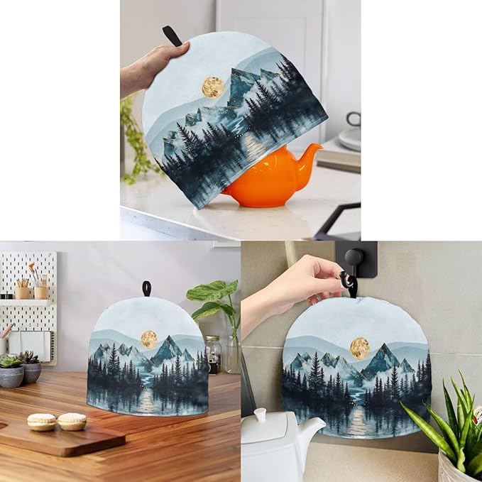 Large Tea Cozy for Teapot Insulated Extra Thick Wadding Tea Cozies Covers Fit 1 to 6 Cup Kitchen Textiles Warming & Insulating Kettle Cover for Kitchen Home Landscape Painting