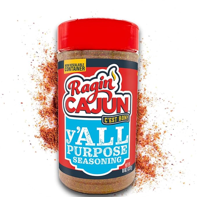 Ragin' Cajun y'ALL PURPOSE Seasoning - 8 oz Shaker - Pack of 2, Low Sodium, No MSG - Mild Louisiana Cajun Spice for Meats, Seafood & Veggies