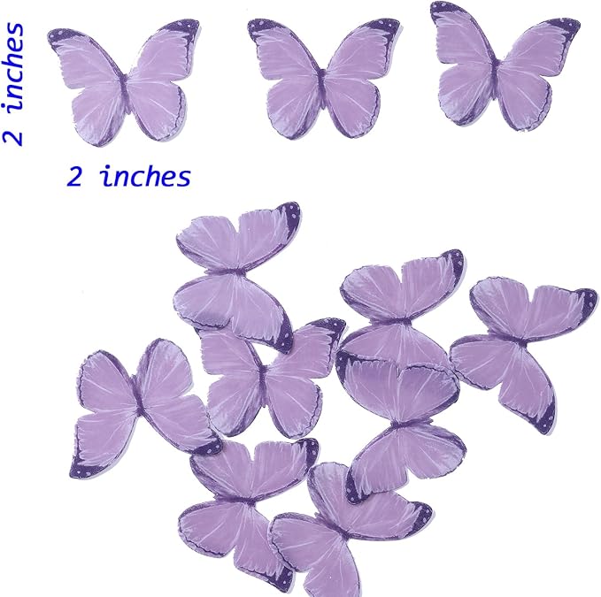 THJ Butterfly Cupcake Toppers 48Pcs Purple Edible Butterflies Cake Toppers Wafer Paper Butterflies for Birthday Party Wedding Anniversary Cupcake Cake Decorations Supplies