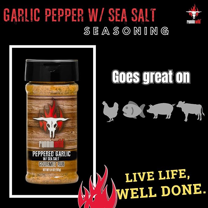 Bold Garlic Pepper with Sea Salt Seasoning ??SPG Seasoning Blend Reimagined for Bigger Flavor | All-Purpose Garlic Salt Rub for Steak, Chicken, Veggies | Runnin??Wild, 7.2 oz