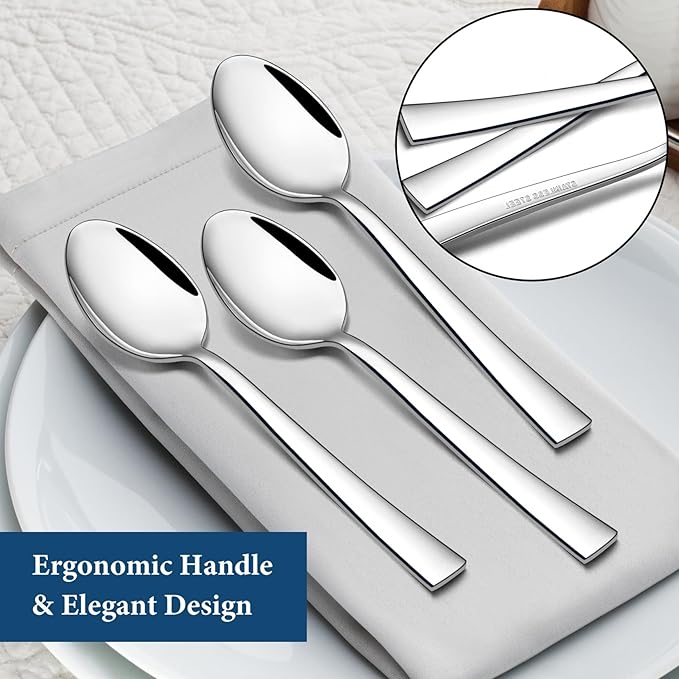 P&P CHEF Teaspoon Set (12 Pieces), 6.7" Stainless Steel Mini Tea Spoons, Premium Stirring Silverware, Kitchen Dessert Coffee Spoon Set, Mirror Finish & Dishwasher Safe