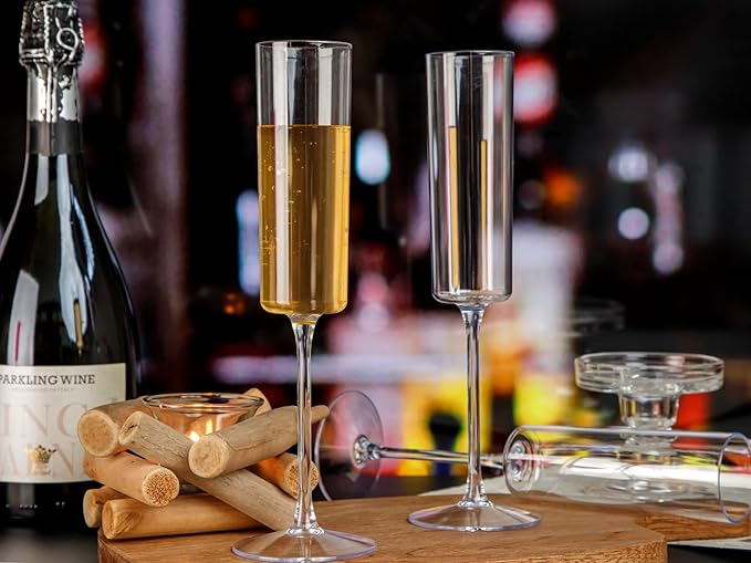 Ciaell 36 Pack Plastic Champagne Flutes - 6 Oz Disposable Champagne Glasses - Square Clear Plastic Toasting Glasses for Party Birthday Anniversary Wedding