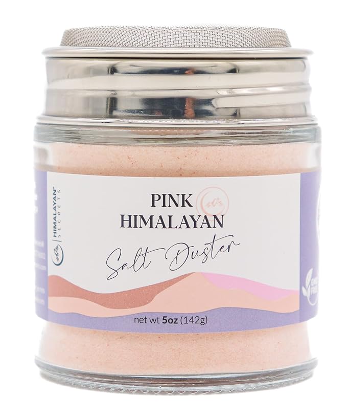 Himalayan Secrets Natural Pink Popcorn Salt Duster in Refillable Screen Shaker - 5 oz Healthy Unrefined Powder Salt Packed with Minerals - Kosher Certified