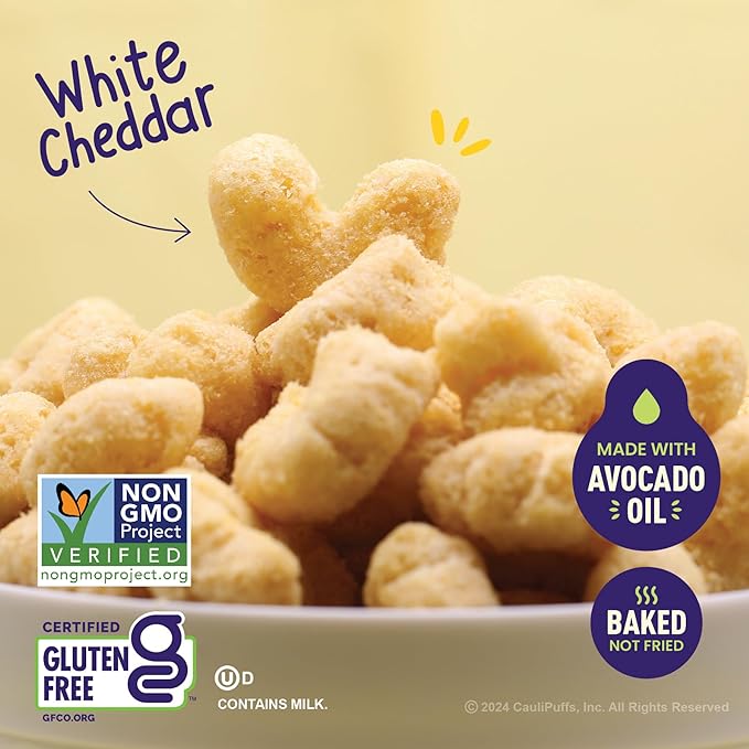 CauliPuffs - Corn, Rice, and Cauliflower Gluten Free Puffed Snack (5 x 3.0oz Bags, White Cheddar)