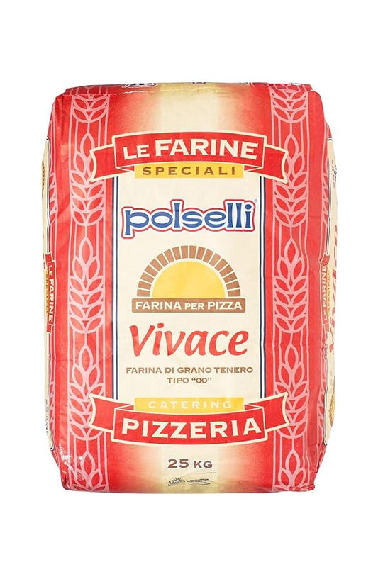 Polselli, Vivace, Tipo 00 double Zero Flour, for Pizza, Bread, Pastas, and more, All Natural, Unbleached, Unbromated, No Additives, Formulated for a 24-72 hour rise, (25 kg) 55 lbs by Polselli