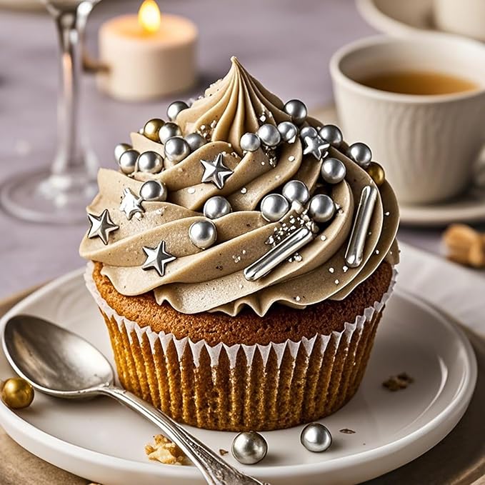 Twisweet Silver Pearl Rods Star Sprinkles, Edible Sugar Sprinkles for Cake Decorating, Mix Size Candy Pearls for Baking Cake Topper Ice Cream Cupcake Cookie Dessert Decorations, Wedding Valentines Birthday Christmas Easter Supplies (130g/4.58oz)