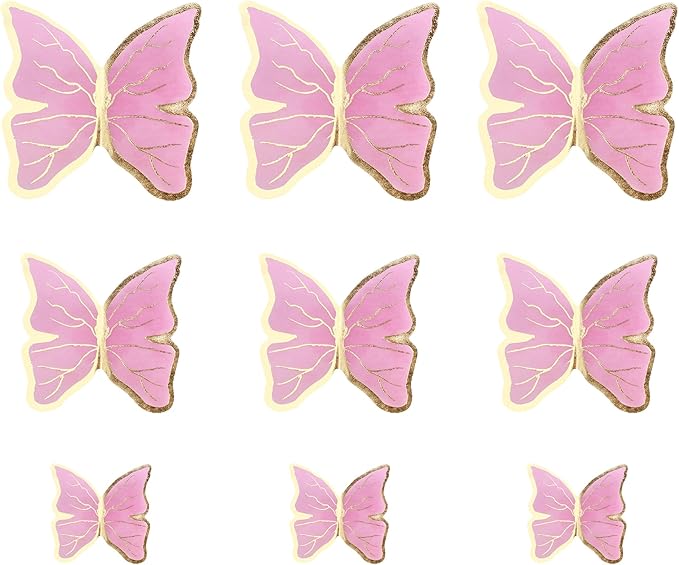 30PCS Butterfly Cake Toppers 3D Purple Gold Butterfly Cupcake Toppers Birthday Party Cake Decorations Supplies for Anniversary Wedding Party Baby Shower Wall Decor