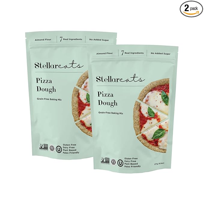 Stellar Eats Grain-Free Pizza Dough Baking Mix | Gluten-Free, Dairy-Free, Plant-Based, Paleo-Friendly | No Added Sugar | Almond Flour-Based | Non-GMO Project Verified, Kosher | 9.5 oz | 2 Pack