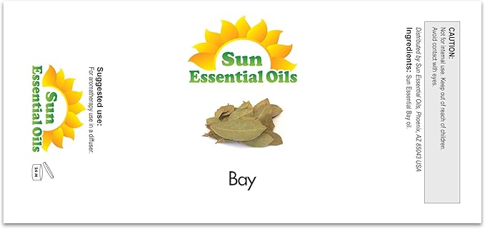 Sun Essential Oils ??4 oz Bay Essential Oil with Dropper for Diffuser, Massage Therapy, Scalp Care, Aromatherapy, Fresh Scent for Candle, Lotion & Shampoo Making, Room Fragrance