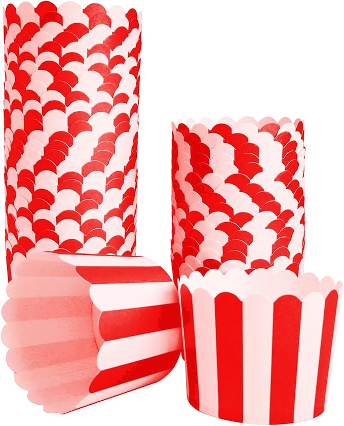 50-Pack Muffin Cups Baking Paper Cup Cupcake Muffins Liners Red and White Stripes Baking Cups, Bottom Dia 2.3 Inch