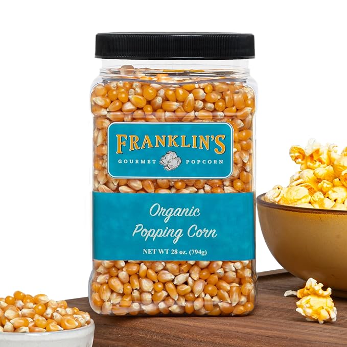Franklin?셲 Gourmet Popcorn Organic Popcorn Kernels for Popping - 28oz Tub - Made in USA, Non-GMO & All-Natural - Old Fashioned Unpopped Popcorn Kernels for Popcorn Machine