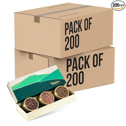 Teaniru, Novelty Tea Collection – Pack of 200 | Loose Leaf Tea Sampler Gift | 3 Flavored Tea - Black, Herbal & Green Tea | Loose Leaf Tea Gift Set for Corporate Gifting