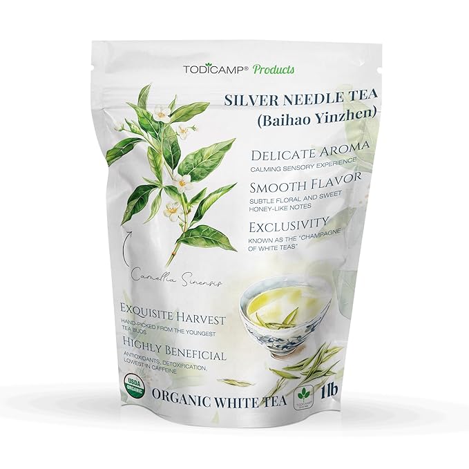 TODICAMP White Tea Organic Silver Needle Tea - 1 lb of Premium Silver Needle White Tea - Rich in Antioxidants Organic White Tea Loose Leaf White Tea Leaves