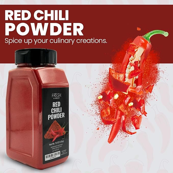 Fresh Finest Red Chili Powder ??Rich Flavor ??Finely Ground Hot Chili Powder for a Wide Range of Dishes - Bulk with Airtight Packaging ??15oz (430g)