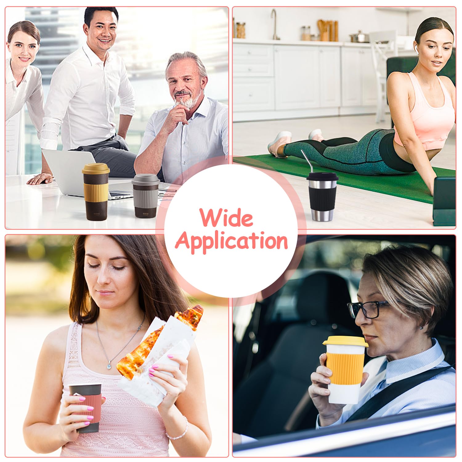 6 Pack Silicone Cup Sleeve Heat Resistant Coffee Cup Protective Sleeve Nonslip Glass Bottle Mug