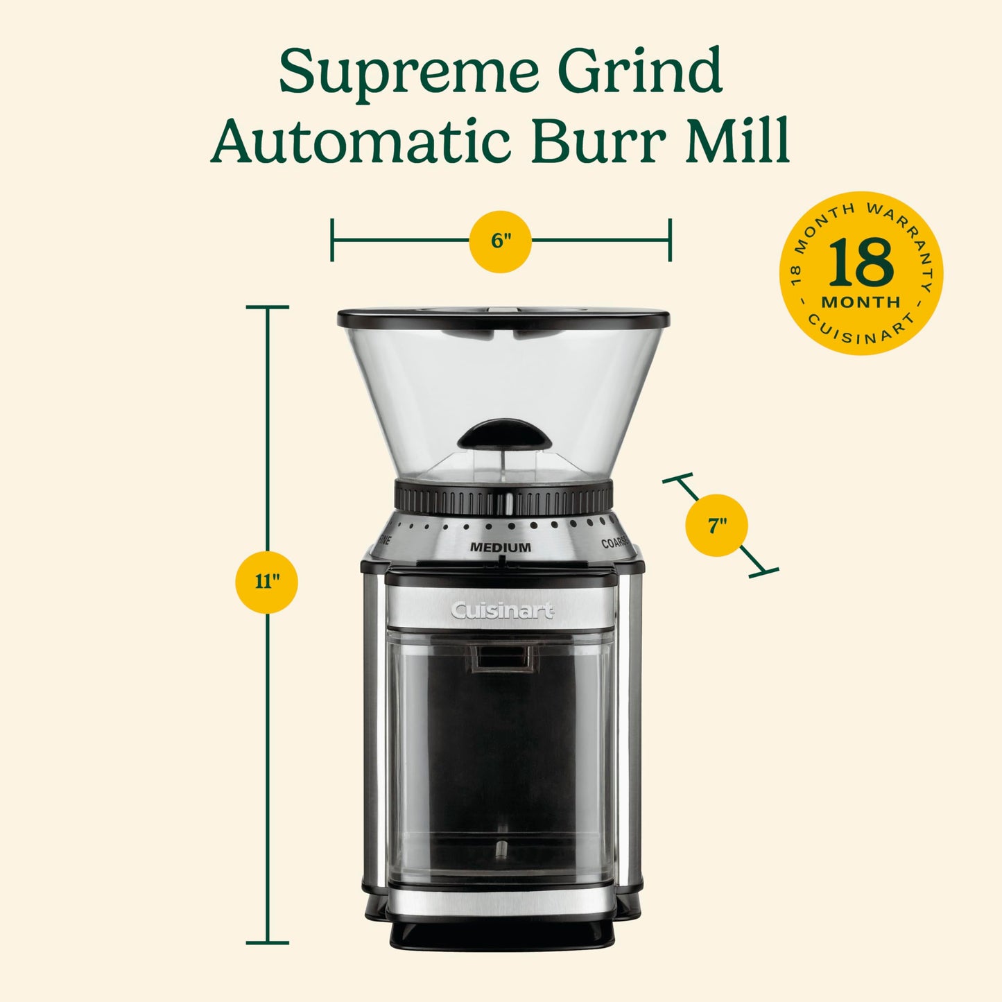Cuisinart Electric Burr Coffee Grinder, 18-Position Selector, 4-18 Cups