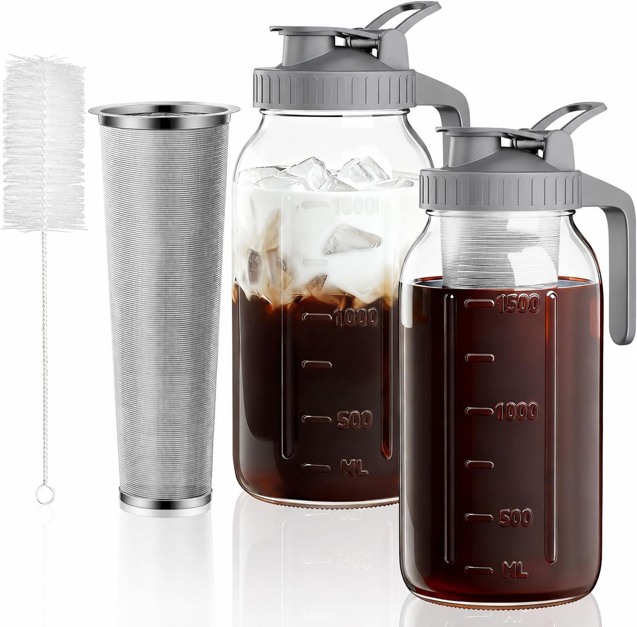 64 oz Cold Brew Coffee Maker, Mason Jar Pitcher with Stainless Steel Filter