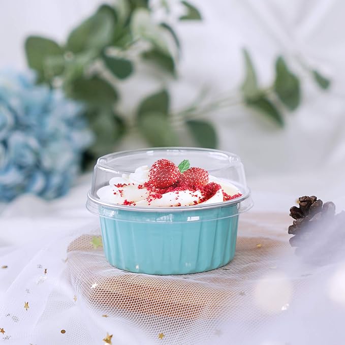 EUSOAR Disposable Foil Ramekins with Lids, 30pcs 5oz 125ml Aluminum Foil Muffin Liners Cupcake Baking Cups, Mini Pie Pans with Lids, Disposable Foil Baking Cups Containers for Creme Brulee or Cupcake