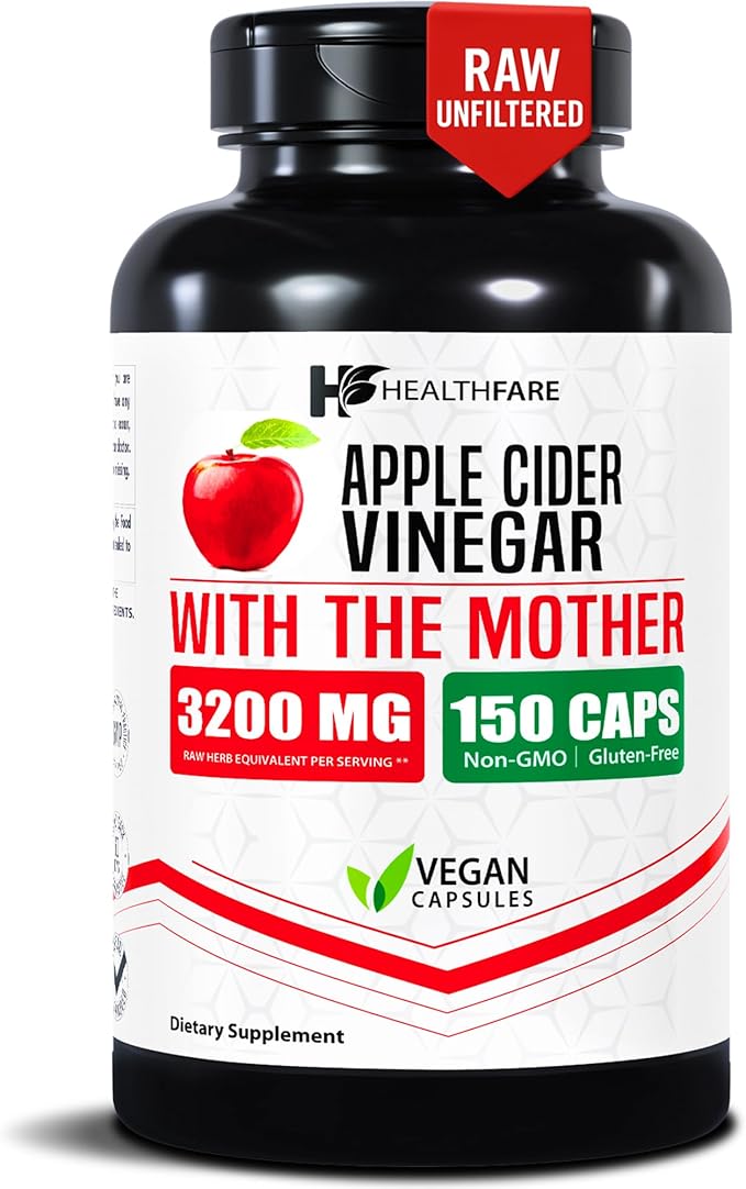 Apple Cider Vinegar Capsules with the Mother | 3200mg Raw, Organic & Unfiltered ACV | 150 Vegan Pills | Maximum Strength Supplement for Detox & Digestion | Non-GMO, Gluten-Free, Made in USA