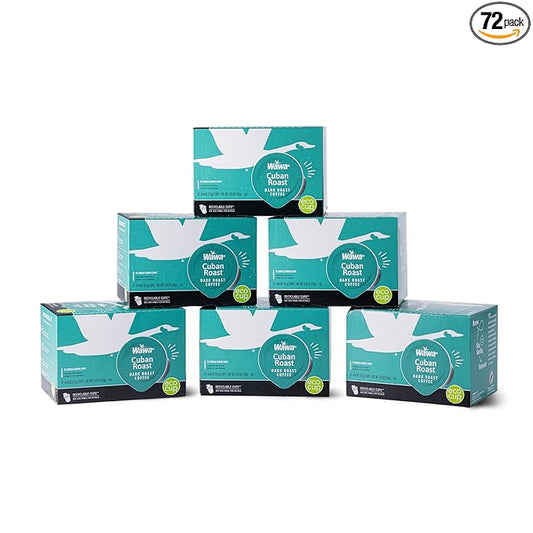 Wawa Single Cup Cuban Dark Roast Coffee Pods, 72 Pods, 6 Boxes, Rich & Bold Blend, Semi-Sweet Chocolate Notes, Single Serve, 100% More Responsibly Sourced from Rainforest Alliance Certified Farms