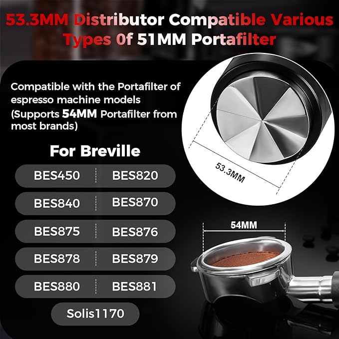 IKAPE 53.3MM Newly Upgrade Espresso Coffee Distributor, Coffee Dual-Bearing & High-Speed Distribution Tools, Adaptive Height Coffee Tamper Leveler for 54mm Portafilters