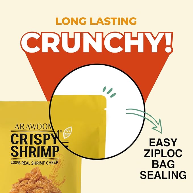 ARAWOOM - 100% Real Black Tiger Shrimp Haed Crisps, Original Pack [16oz, Pack of 1], Crispy Seafood Snack, High-Protein Crunch, Crunchy On-the-Go Treat
