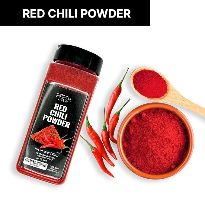 Fresh Finest Red Chili Powder ??Rich Flavor ??Finely Ground Hot Chili Powder for a Wide Range of Dishes - Bulk with Airtight Packaging ??15oz (430g)