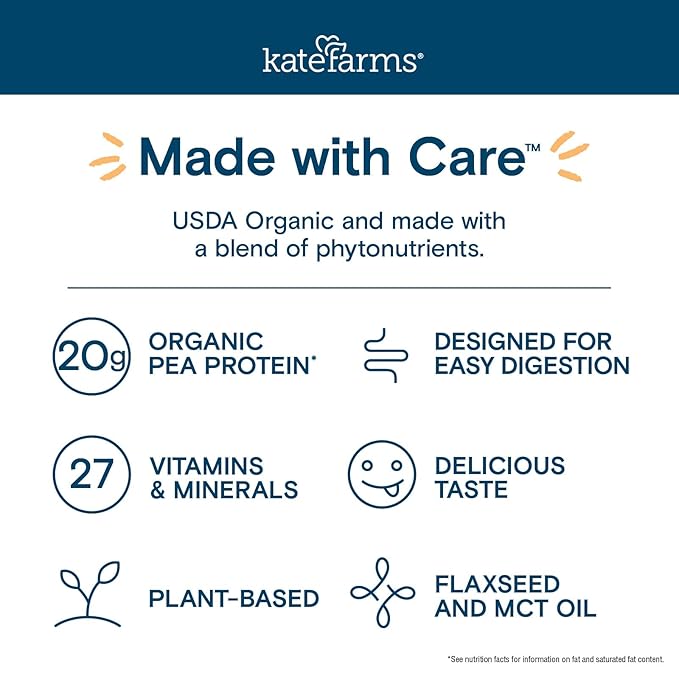 KATE FARMS Organic Plant Based 1.8 Renal Support Shake, Vanilla, 20g Protein, 27 Vitamins and Minerals, Specialized Dialysis Nutrition Support, Gluten Free and Non-GMO 8.45 oz (6 Pack)