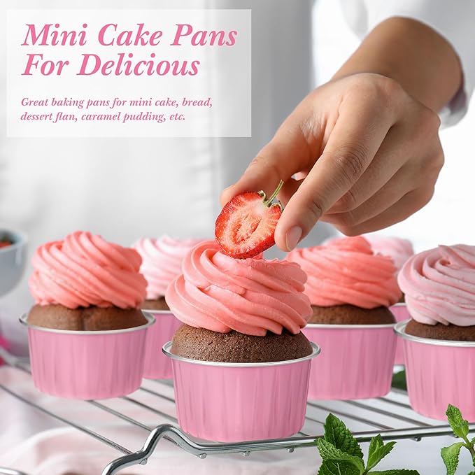 Gejoy 400 Pcs Aluminum Foil Baking Cups with Lids 5 oz Disposable Ramekins Mini Cake Pans Creme Brulee Cupcake Liners Muffin Tins Flan Mold Dessert Container for Wedding(Pink,Classic)