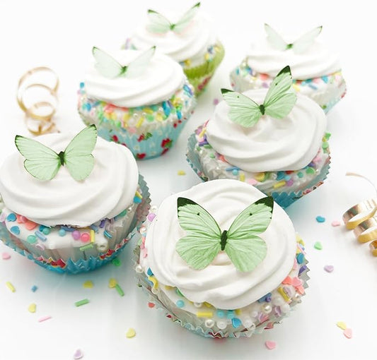 Sugar Robot Edible Butterflies for Cake Decorating - Small Pastel Green Butterfly Cake Toppers and Cupcake Toppers - Decoration Made in the USA - Premium Crafted (Green)