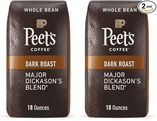 Peet's Coffee, Dark Roast Whole Bean Coffee - Major Dickason's Blend 36 Ounces (2 Bags of 18 Ounces)