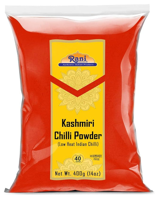 Rani Kashmiri Chilli Powder (Deggi Mirch, Low Heat) Ground Indian Spice 14oz (400g) ~ All Natural, Salt-Free | Vegan | No Colors | Gluten Friendly | NON-GMO | Kosher | Indian Origin