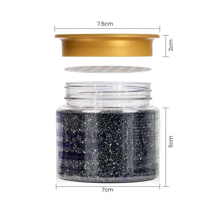 Edible Black Sprinkles, Sanding Sugar Crystals, 150g, Black Sugar Sprinkles for Cake Decorating, Cookie, Cupcake Toppers Decoration, Wedding Halloween Christmas Supplies