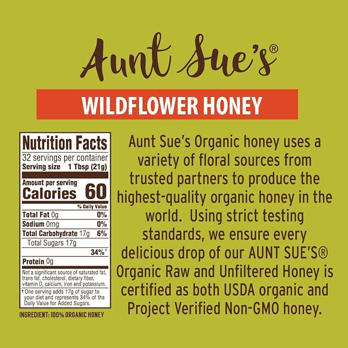 Aunt Sue Raw & Unfiltered Organic Honey From Brazil, 24 oz