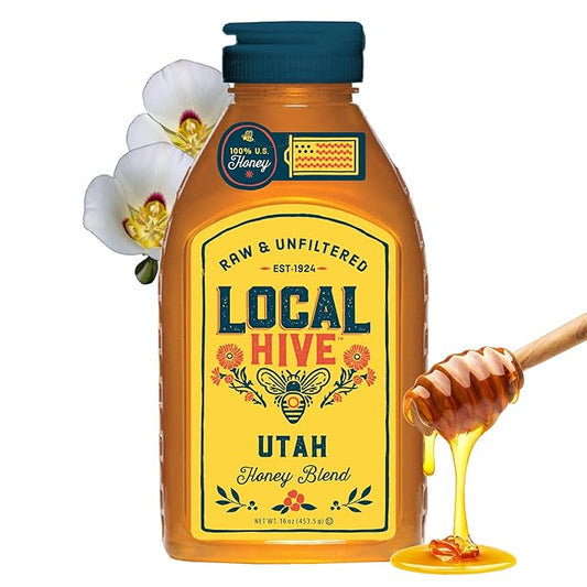 Local Hive Utah Raw Unfiltered Honey – 16 oz, 100% Pure US Honey, Sourced from American Bees and Beekeepers - Natural Sweetener, Ideal for Tea, Baking, and Cooking