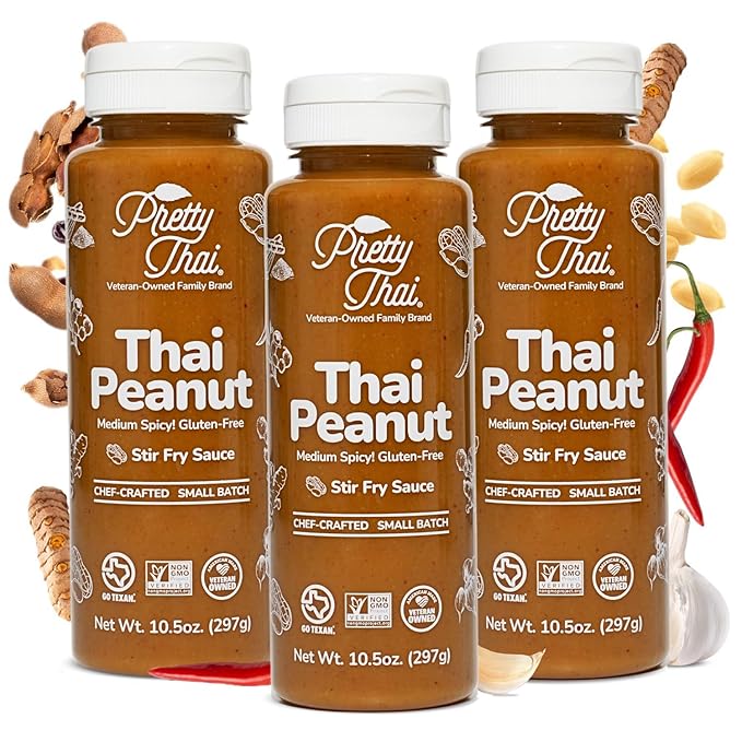 Pretty Thai Peanut Sauce, Gluten Free Certified Non-GMO Vegan Authentic Stir Fry, Dressing, Rice Seasoning, Condiment & Dipping Sauce, 100% Natural (Pack of 3)