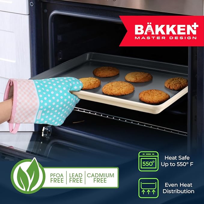 Bakken 8-Piece Stackable Bakeware Set - Ceramic Non-Stick Coating, Baking Sheets, Assorted Baking Pans, PTFE, PFOA & PFOS Free - Healthy Baking, Ergonomic Handles, Cooling Rack, Non-Toxic, Oven-Safe